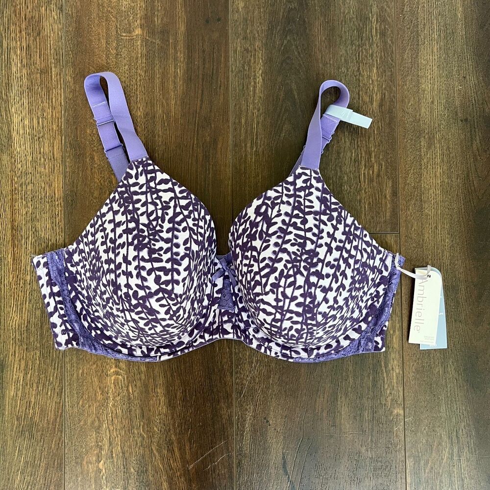 Ambrielle Underwire ORGANIC COTTON Tshirt Bra Womens 40D Purple Full Coverage